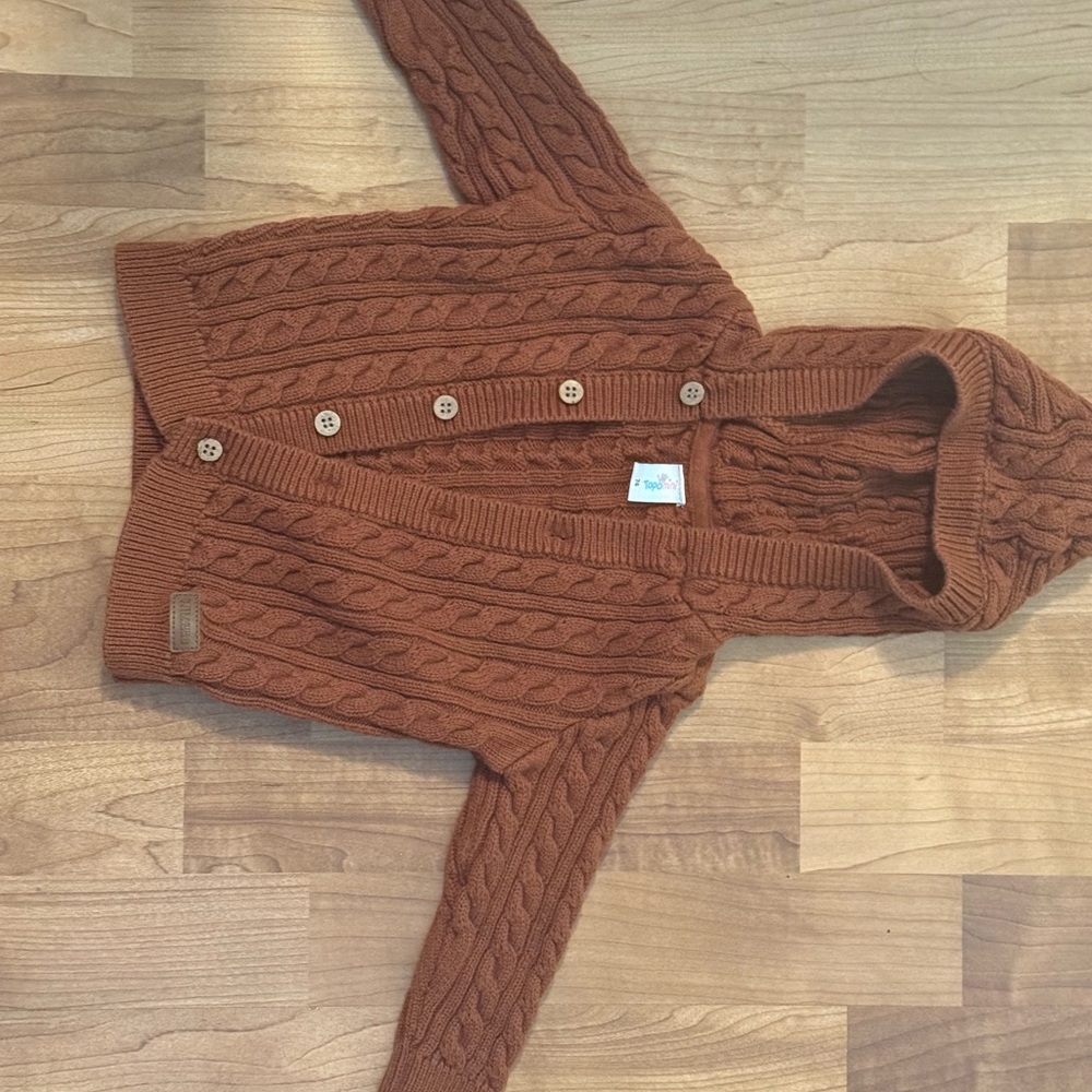 Cozy Brown Cable Knit Kids Hooded Cardigan